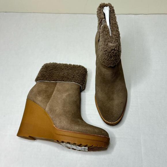 Lauren Ralph Lauren Brown Steph Shearling-Cuff Wedge Booties NEW Size 10 - Picture 3 of 12
